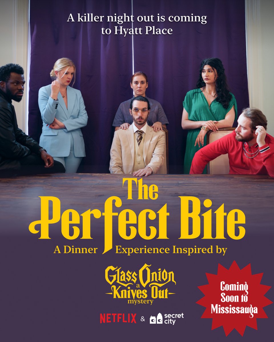 secretcitygames's tweet photo. A sold out Toronto and Vancouver murder mystery has officially arrived in Mississauga. 📷

Created in collaboration with Netflix and inspired by the world of Knives Out, The Perfect Bite invites guests into an immersive culinary mystery where every guest has secrets and every course hides clues.

Featuring a four course meal, live performers, and interactive puzzles woven throughout the evening, this is dinner and detective work in one unforgettable night.

Tickets are now available for The Perfect Bite at Hyatt Place Toronto/Mississauga Centre.

#MississaugaEvents #TorontoEvents #MysteryDinner #DateNightToronto #ImmersiveExperience