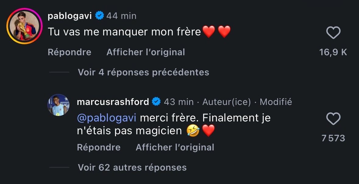 VisionBlaugrana's tweet photo. 🗣️ Rashford en Mai quand on lui demandait s’il restait au Barca : « Je ne suis pas magicien, mais si je l'étais, je resterais. »

🗣️ Rashford en réponse à Gavi après son message d’adieu : « Finalement je n’étais pas magicien 🤣❤️»

Ça fait mal au coeur, il aura été exemplaire… 😞💙❤️ https://t.co/o9GdJImkXn