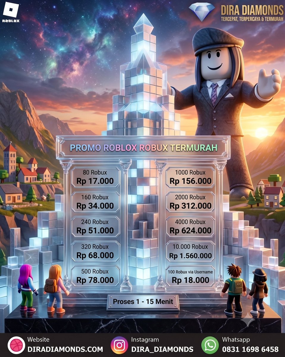 DickyIniBOSS's tweet photo. 🟩✨ UPDATE PRICELIST ROBUX ROBLOX TERBARU!

Mau beli gamepass &amp; avatar item impian? Top-up Robux makin gampang &amp; hemat di Dira Diamonds! 💥

⚡ Proses super kilat 1 - 15 Menit 💯 100% Legal, Aman, &amp; Terpercaya
#Roblox #Robux #RobloxIndonesia #DiraDiamonds https://t.co/ZajKq67AwH