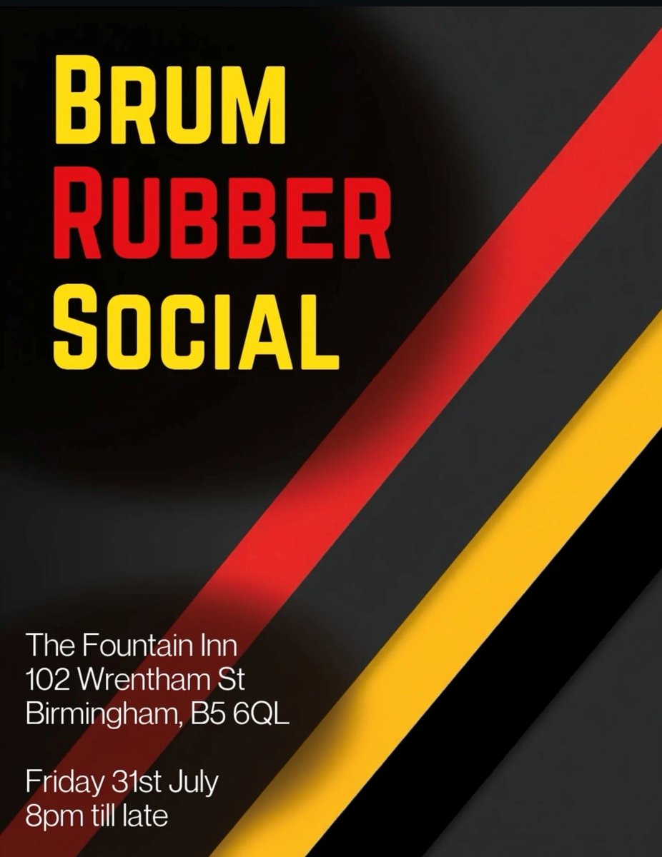 ClonezoneBRUM's tweet photo. Get shiny tonight for the
Brum Rubber Social! 

Over at The Fountain Inn
From 8pm till late

We’re here until 9pm for any last-minute rubber needs https://t.co/Fj0cOAlgRE