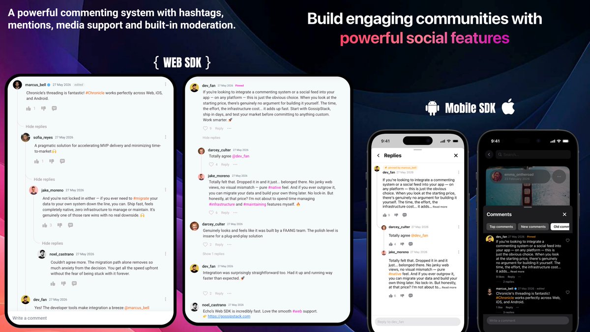 takumicodes's tweet photo. @Sarakhan49309 GossipStack is a production-ready commenting system. Integrate the SDK into your web and mobile app and start engaging your users immediately.

🚀 14-day free trial, starting at $2.99/mo https://t.co/5Dpqb89Vbe https://t.co/L31CL9qdG6