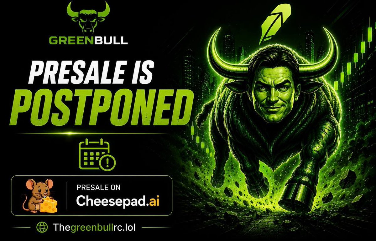TheGreenBullRc's tweet photo. 📢 Announcement  🐂💚

After carefully analyzing recent market trends and the current activity on the Robinhood Chain, we’ve decided to postpone the GreenBull Presale.

We believe this is the best decision for our community and will give us the opportunity to launch under stronger market conditions with greater momentum.

Our focus remains the same: delivering the strongest possible launch for GreenBull. 🐂💚

Thank you for your patience and continued support.

🏆 The GreenBull Meme Contest is still on!
The winners will be announced after we confirm the new Presale date.

Stay tuned 🚀

📜 CA: 0x7F239a9F752D2cF3a348100cFC97d5340dDB6666

🌍Website: https://t.co/lOuiHd2SmJ
🕊Twitter: https://t.co/7mvBbSfuHL
✉️Telegram: https://t.co/qblBfoq1q1