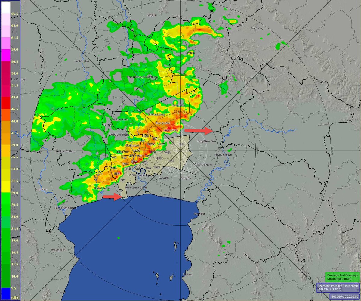 BKK_BEST's tweet photo. วันที่ 30 กรกฎาคม 2569 เวลา 20.45 น. /พื้นที่ กทม. ฝนเล็กน้อยถึงปานกลางพื้นที่ฝั่นธนบุรีตอนบน ต่อเนื่องพื้นที่ฝั่งพระนครตอนบน เคลื่อนตัวช้าทิศตะวันออก แนวโน้มคงที่ ปริมาณฝนสูงสุดเขตตลิ่งชัน 26.0 มม. https://t.co/aCvuPNMBnE
