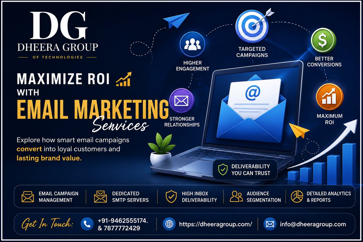 dheera_group's tweet photo. 🌐: https://t.co/6uRfiomOlD
Maximize ROI with email marketing services. 📲 +91-9462555174. &amp; 7877772429 &amp; 📧: info@dheeragroup.com
#CampaignstoConversions #EmailMarketingServices #BuildStrongerBrands #loyalbrands #boostopenrates #Emailmarketingservicesarepowerfultools https://t.co/U2SIBPpq1L