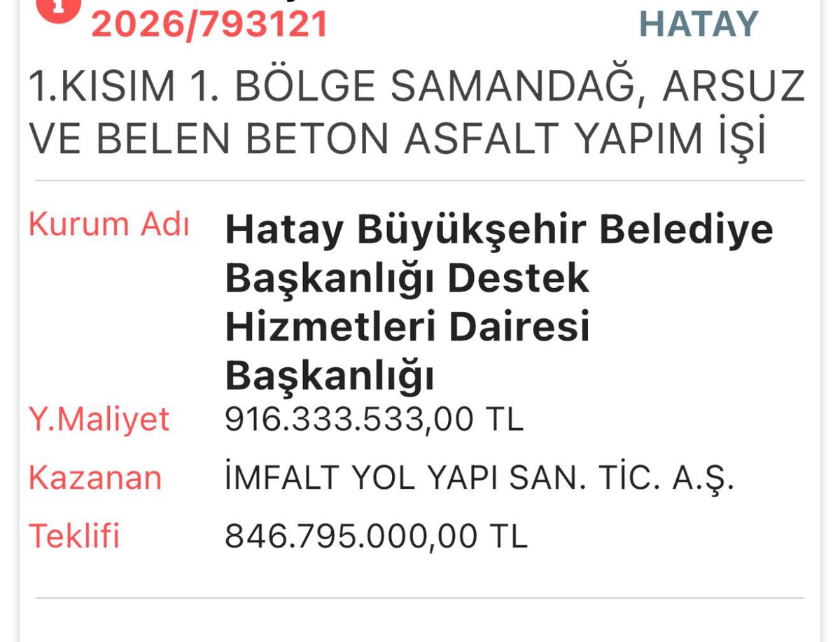ankara_kusu's tweet photo. Defne Belediye Başkanı, 1.599.000.000 TL’lik yol yapım asfalt ihalesini en düşük teklif vermemek için ihaleyi iptal ettirmiş.

Başkana soruyorum; bu ihaleyi neden iptal ettiniz? İhaleyi vermek istediğiniz şirket aşağıdaki şirket mi? 😁
@avhalilozgunn https://t.co/3z04AweaC1