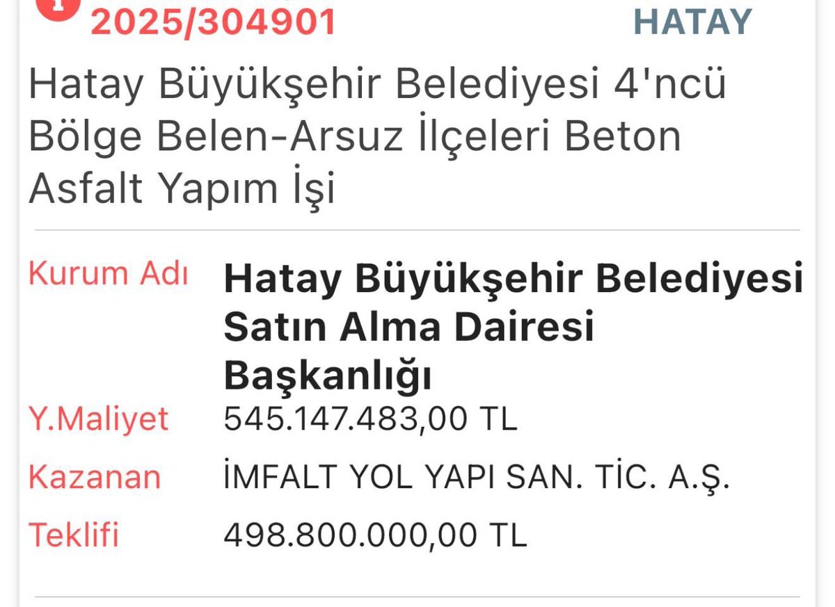 ankara_kusu's tweet photo. Defne Belediye Başkanı, 1.599.000.000 TL’lik yol yapım asfalt ihalesini en düşük teklif vermemek için ihaleyi iptal ettirmiş.

Başkana soruyorum; bu ihaleyi neden iptal ettiniz? İhaleyi vermek istediğiniz şirket aşağıdaki şirket mi? 😁
@avhalilozgunn https://t.co/3z04AweaC1