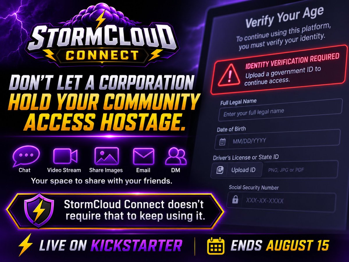realRGarcia's tweet photo. Stores and payment services need ID for purchases. Social communities shouldn’t demand ID just to participate.

https://t.co/MYr7qBEPFe

#Kickstarter #OnlinePrivacy #Vtuber #PCgames #IndieDevs #TTRPG #OnlinePrivacy #GamingCommunity #VTuberCommunity #IndieDeveloper #crowdfunding https://t.co/pll2CwsNs6