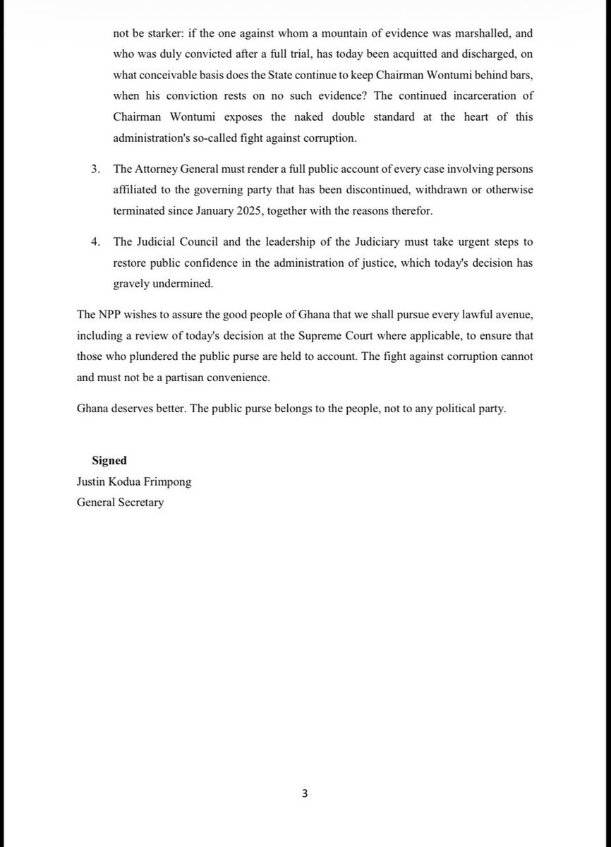 NPP_GH's tweet photo. For Immediate Release

The Acquittal and Discharge of Sedina Tamakloe-Attionu: A Travesty of Justice and Further Evidence of a Politicized Justice System. https://t.co/VrdHZQTOvN