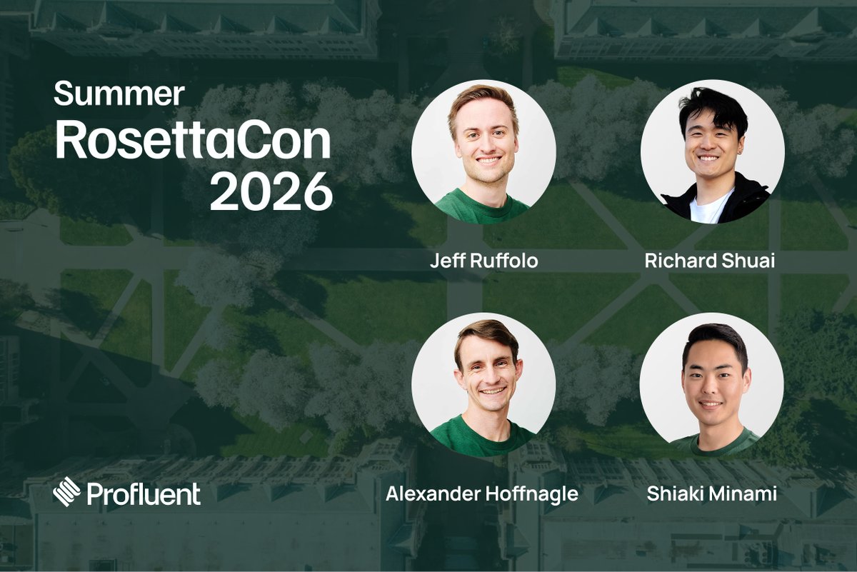 ProfluentBio's tweet photo. The Profluent team is heading to Summer RosettaCon next week! Find @jeffruffolo, @richardwshuai, @ShiakiMinami, and Alex Hoffnagle and say hi 👋

You can hear Richard talk about E1, our encoder model, on Thur at 1:30pm (“E1: Retrieval-Augmented Protein Encoders for Fitness and Structure Prediction”) and Alex share his work on our AI-designed base editors on Mon at 7:30pm (“Design of Programmable Base Editors with Protein Language Models”).