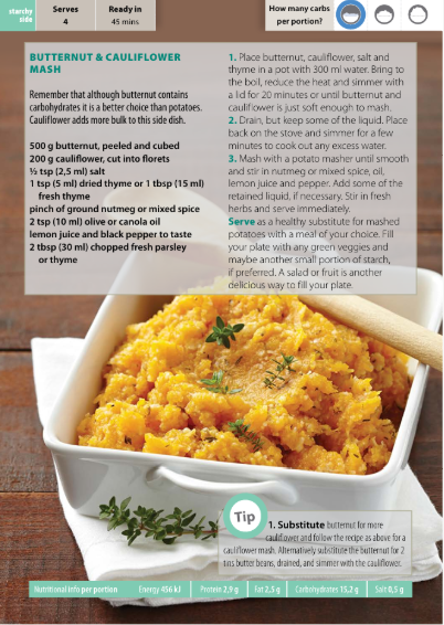 SAHeartStroke's tweet photo. Try this butternut and cauliflower mash recipe from our Cooking from the Heart recipe book.😁👇🧠❤️ visit https://t.co/iQStPFSRdZ &amp; subscribe to our quarterly newsletter and monthly CVD updates at https://t.co/c7Nu9vjeWk #recipeideas #hearthealthydiet
#HSFSA https://t.co/dGwjhkcN1s