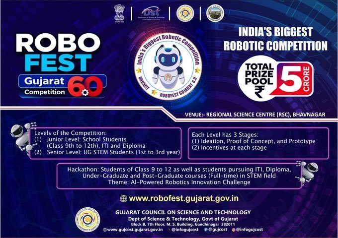 j_p_rana97's tweet photo. RoboFest 6.0 is here! 🤖⚡
Get ready to witness innovation in motion. From AI bots to line followers, young minds are building the future at Regional Science Centre, Bhavnagar.
Come explore, learn, and get inspired!
#RoboFest6 #RSCBhavnagar #STEM #FutureTech #Robotics https://t.co/fzGfSxZ9Ft