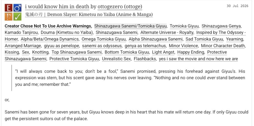 yuutatoge's tweet photo. sanegiyuu odyssey au, omegaverse, arranged marriage, angst w/ happy ending + sm yearning (link below!)

Sanemi has been gone for seven years, but Giyuu knows deep in his heart that his mate will return one day. Now, if only Giyuu could get the persistent suitors out of the palace https://t.co/NHlJyIIDw7