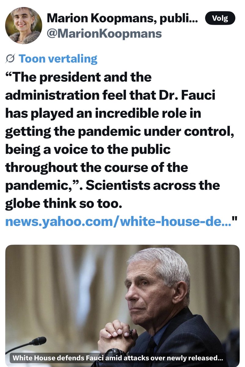 V_iswakker's tweet photo. Hoi @MarionKoopmans , ben je nog steeds zo trots op je grote held Dr. Fauci? En wanneer begint het proces tegen jou, @mkeulemans en al die andere criminelen? Ga je je dan ook de hele tijd zwijgen,  of blijf je liegen? https://t.co/YSmoGSi3i1