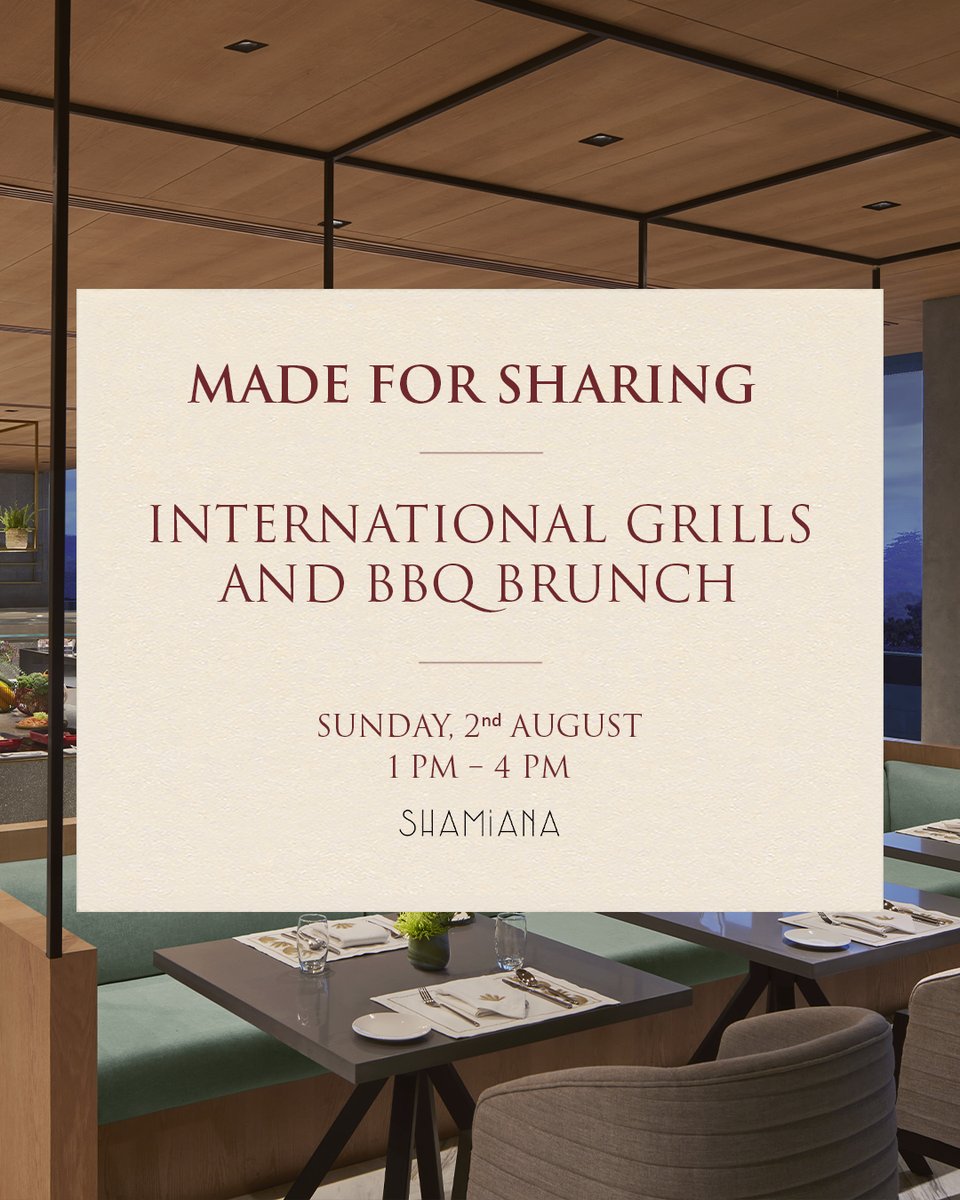 TajTheTreesMum's tweet photo. Fiery flavours and warm indulgence, a meal made for sharing. Juicy grills and tender barbecue await the discerning foodie, gathering iconic recipes and excitement from across the globe.

2nd August
Shamiana
1:00 PM – 4:00 PM
Call +91 (022) 6980 0000

#TajTheTrees #TajHotels https://t.co/NX3n16WfIk