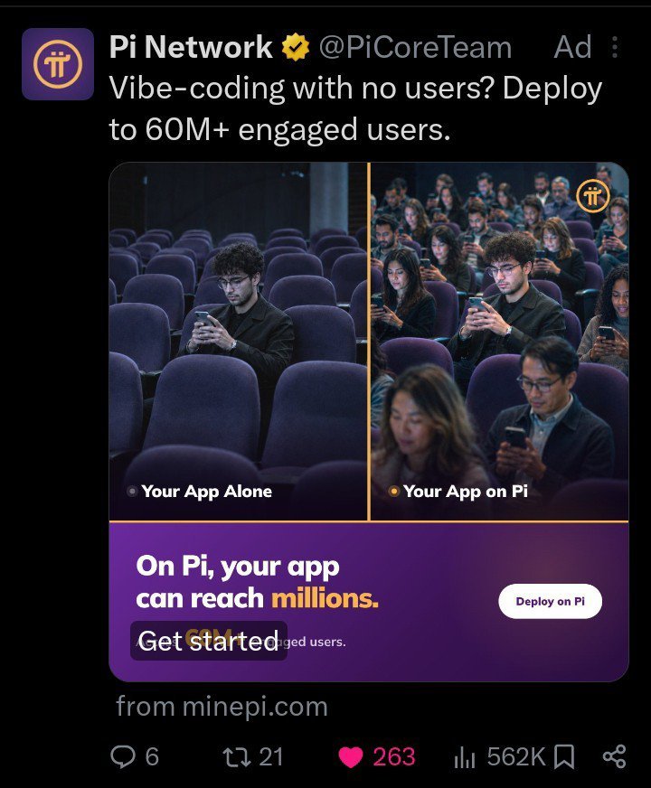 Tadotapi123's tweet photo. Piโs repeated ads seem focused on attracting developers and growing its app ecosystem.
More developers โ more apps โ more utility โ stronger Pi ecosystem. ๐๐
#PiNetwork #PiMainnet #PiApps https://t.co/2cwltnNT3t