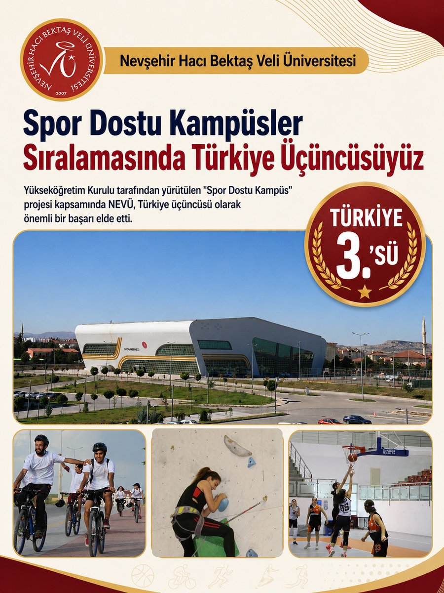 nevukurumsal's tweet photo. Yükseköğretim Kurulu tarafından yürütülen "Spor Dostu Kampüs" projesi kapsamında #NEVÜ, Türkiye üçüncüsü olarak önemli bir başarı elde etti. https://t.co/vVGAxikTAD