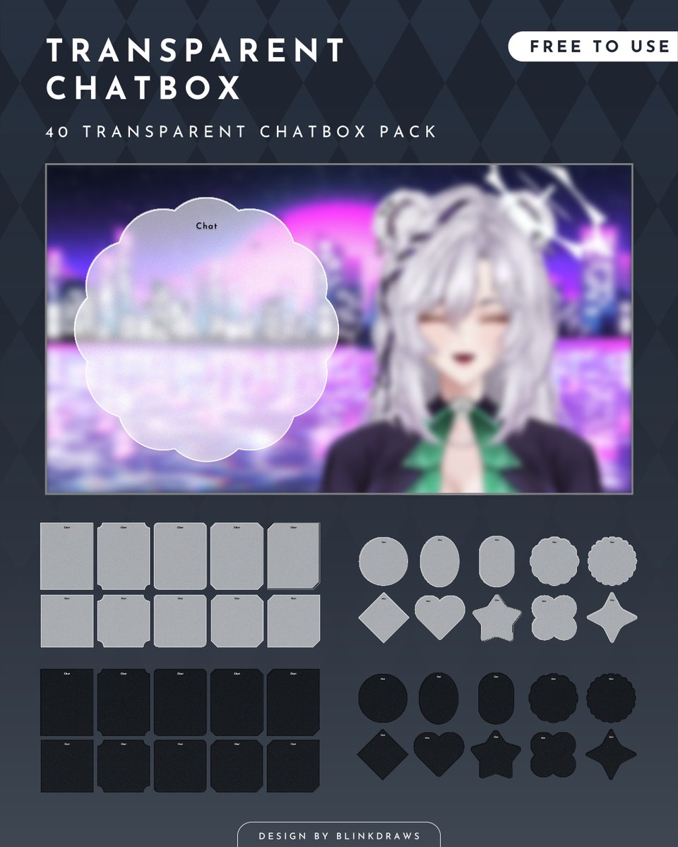 blinkdraws's tweet photo. 「 Free to Use 」

Hi guys! I've made a free minimal transparent chatbox pack!

💬It works with almost any BG thanks to its clean black and white transparent design.
There are 40 different styles to choose from.

I hope you enjoy using these chatboxes!

🔗link below
#VtuberAssets https://t.co/xNJQUBOggh