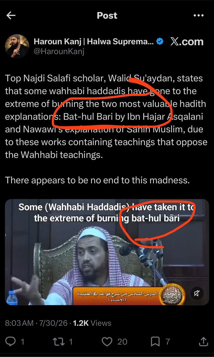 User93227738's tweet photo. @HarounKanj How retarted are u that you don’t even know fathul Bari so you copied the mistransliteration from the video  😭😭😭😭 https://t.co/oxOxmYWEAX