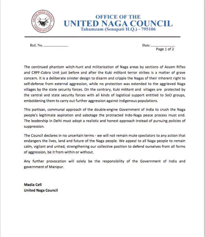 LIANGMAIPOST's tweet photo. UNC condemned the killing of one Naga Village Guard by CRPF-Cobra, yesterday.
The council also condemned the Arrest of 3 Naga leaders in Imphal, today.
#No2Civiliankilling #RemoveAFSPA #GOBACK_CRPF_COBRA https://t.co/G7VQwcEO8I