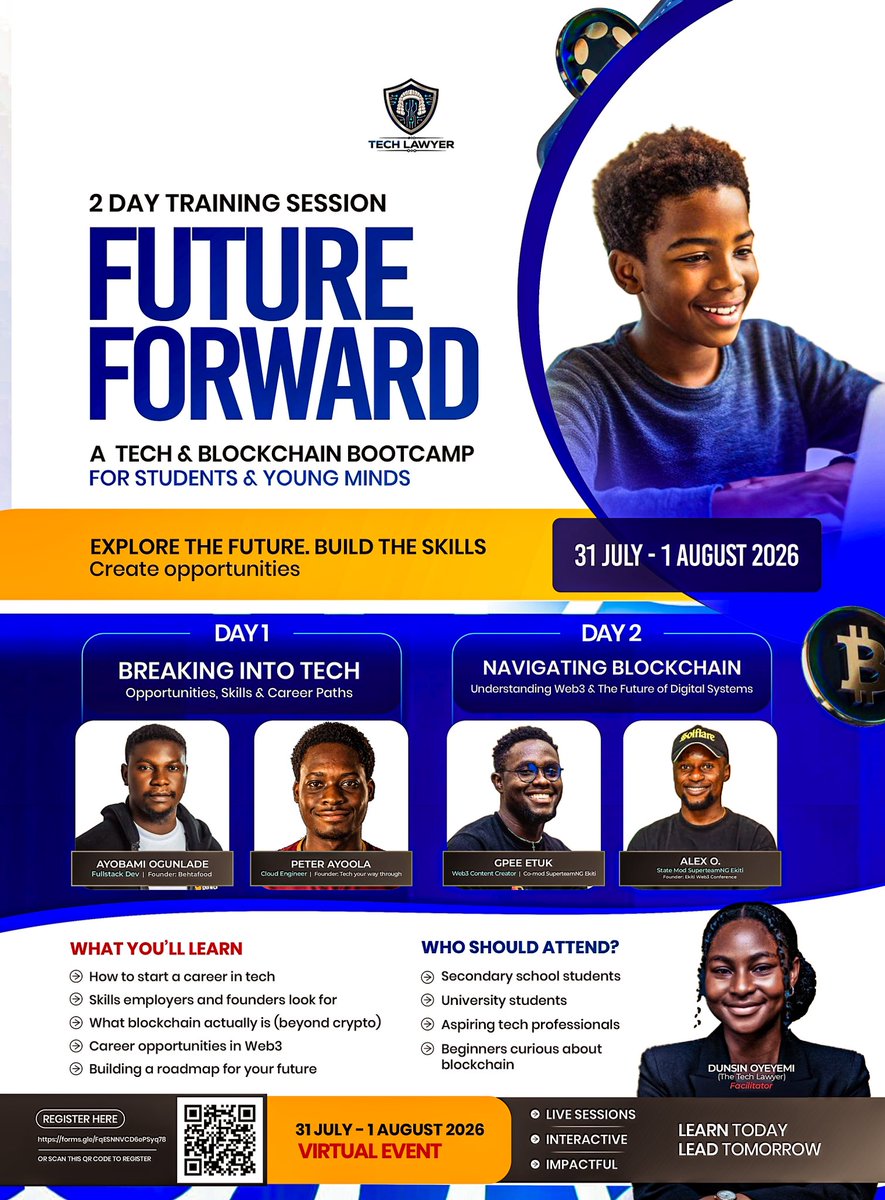 Tomiwa404's tweet photo. As an advocate of tech and impactful living
Join me and other amazing speakers this Friday/Saturday as we talk about building a better future with Web2 and Web3
Register to be part of this movement:
https://t.co/ZZGWxI90ea
#FutureForward2026 #TechBootcamp #BreakingIntoTech https://t.co/kvNBmw8LLZ
