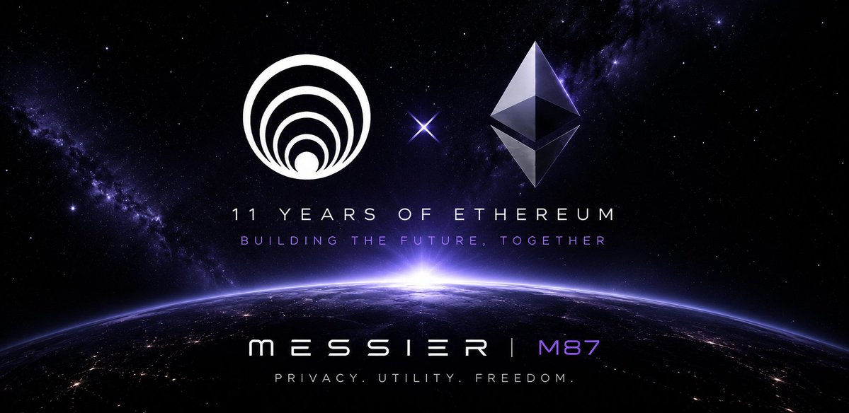 MessierM87's tweet photo. Happy 11th Birthday, @Ethereum! 🎉 

Eleven years ago, Ethereum changed crypto forever.

In June 2022, Messier began building on #Ethereum with the Black Hole Mixer. It also became the home of our #utility token, ethereum:0x80122c6a83c8202ea365233363d3f4837d13e888, and the foundation of the ecosystem we've continued to build ever since.

Today we're multi-chain, but #ETH will always be where our journey began.

Happy Birthday, Ethereum! 💙