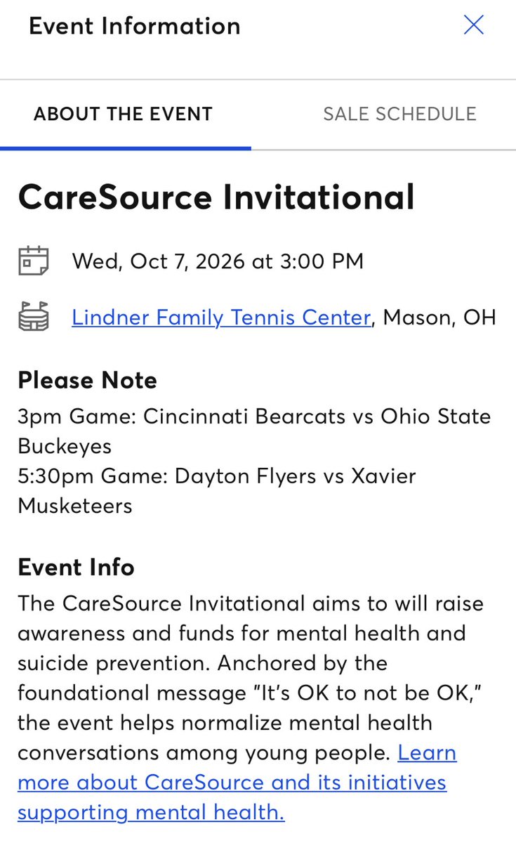 bearcatbunch's tweet photo. 🏀 Unless there is an error on TicketMaster's site it looks like the Cincinnati Bearcats vs. Ohio State Buckeyes exhibition at the Lindner Family Tennis Center will be played at 3PM on a Wednesday 🤔 https://t.co/eiyxGKKRW4