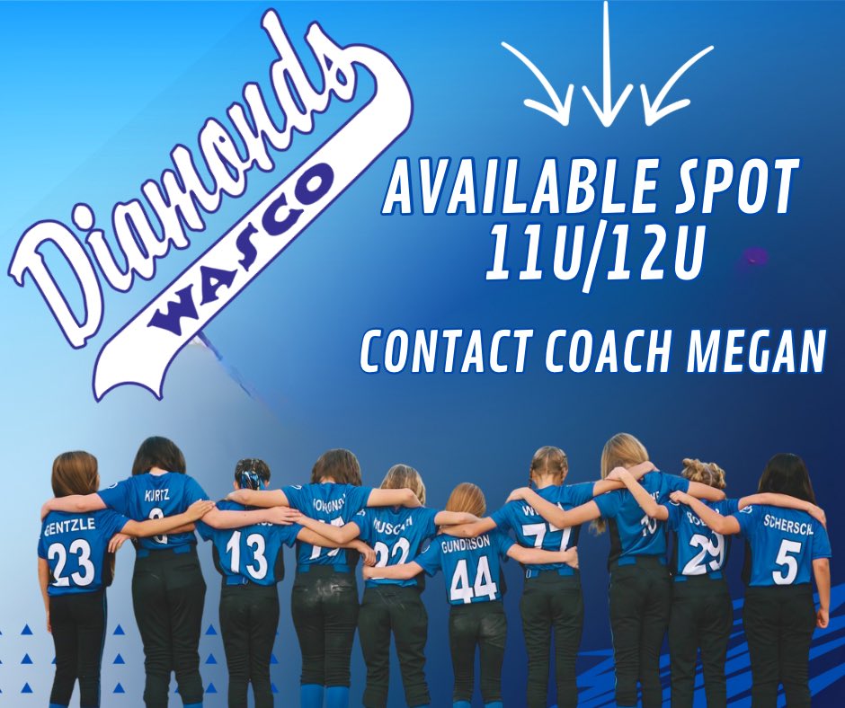 WascoDiamonds's tweet photo. 11U/12U MM Has a Spot Available! 

We’re looking for one more player to join our 11U team! If you’re looking for a competitive, positive environment to grow your skills and love the game, we’d love to hear from you.

📞 Coach Megan: (224) 773-0768
📧 wascodiamondsmm@gmail.com https://t.co/yONvqMfAqM