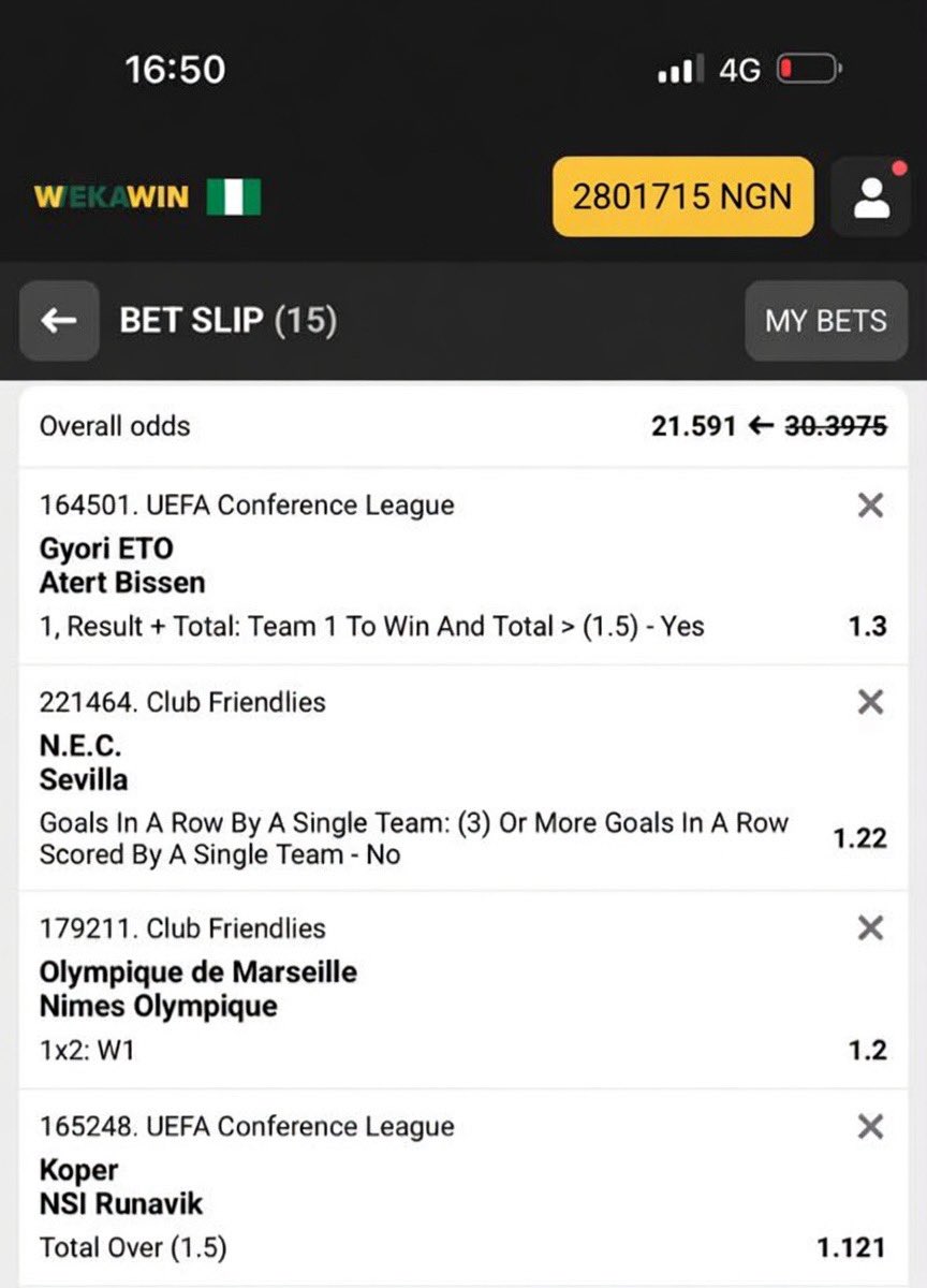 mikesoul254's tweet photo. Today Top 15 ⚽️🤖 Wekawin Boomluck

✔️1. Gyori ETO FC - Win 

✔️2. marsille - Win 

✔️3. FC Koper vs NSI Runavik - Over 1.5

✔️4. Benfica - Win 

✔️5. Ferencvarosi - No 3 Goals in row

✔️6. Besiktas- No 3 in row

✔️7. Maccabi Tel Aviv-  Win 

✔️8. Qarabag  - over 2.5 Corners 

✔️9. Anderlecht - No 3 in Row

✔️10. Derry city - Win or lose

✔️11. Vallet -Win or lose

✔️12. Ajax -Win win & over 1.5

✔️13. Rugas Futbola -Win

✔️14.Austria wein -Win 

✔️15. Braga -Win & over 1.5

Good luck 🤌🏾