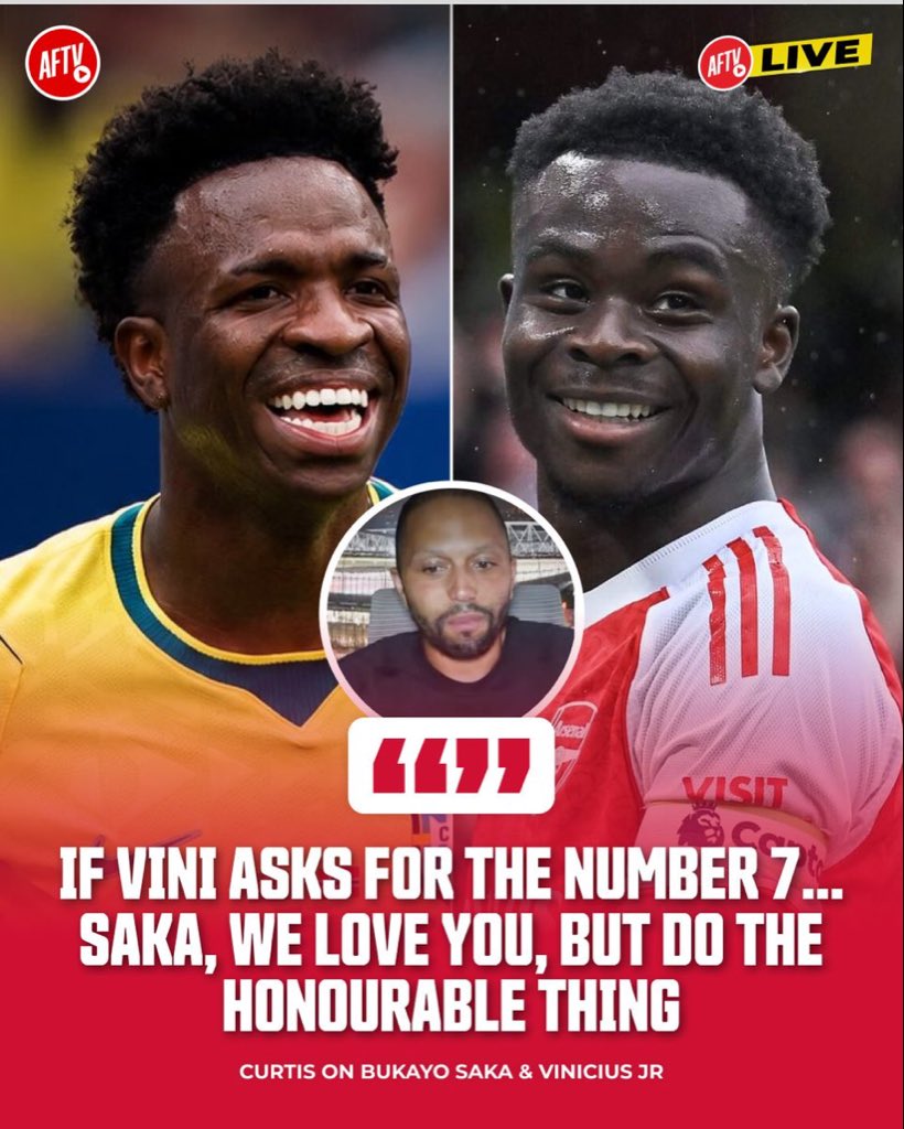afc_ben10's tweet photo. saka has done more than enough to keep that shirt. if vini ever joins, he can make another number iconic. legends create the shirt, not the other way around. https://t.co/tx5BtqiMAL