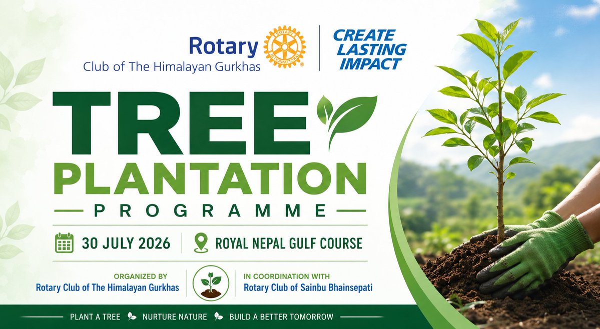 RCTH_Gurkhas's tweet photo. Rotary Club of The Himalayan Gurkhas organized a Tree Plantation Program at the Royal Nepal Golf Course. During the program, a total of 300 tree saplings were planted.
#TreePlantation #RID3292 #RotaryInternational #RotaryDistrict3292 #RCTheHimalayanGurkhas #CreateLastingImpact https://t.co/tiY46tjVgO