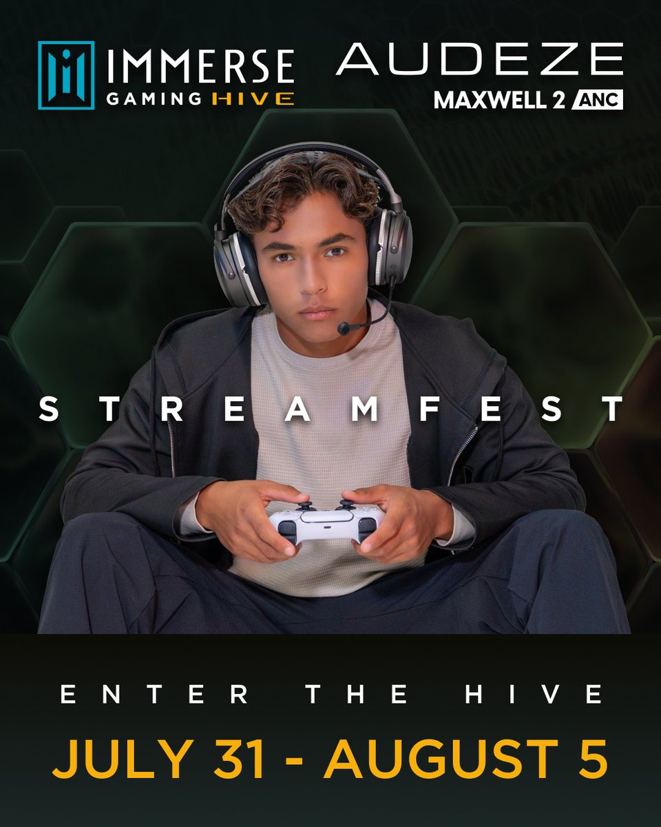 EmbodyAudio's tweet photo. From July 31 until Wednesday, August 5, tune in to watch Immerse creators stream their favorite PC games using Immerse Gaming HIVE! Some of them might also be rocking the brand-new @Audeze Maxwell 2 ANC headset.

HIVE: https://t.co/mtNmBFND8i
Headset: https://t.co/i4u7E25ZiF https://t.co/zz8Z2pcRTF
