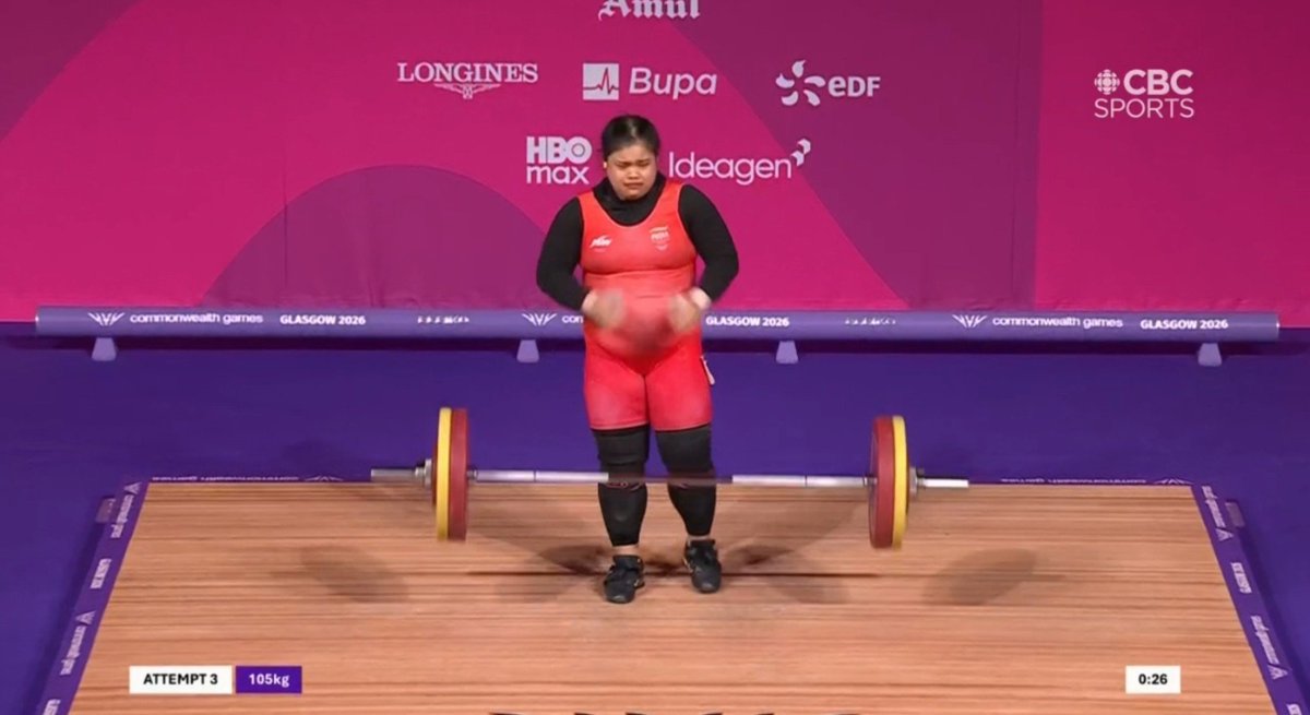 monster_zero123's tweet photo. Relief and raw emotion. 
Martina Devi finally gets the 105 kg on her final snatch attempt after 2 misses at 103 kg, breaking down in tears. Having bombed out at the Asian Champs earlier this year, she was staring at a 2nd straight no total. Must have been under immense pressure. https://t.co/nOOYKiU0JK
