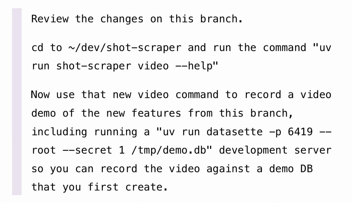 simonw's tweet photo. @shanselman I've been making sure my regular --help output can double as a skill, so you can just tell an agent "run shot-scraper video --help" and it will get everything it needs to know to use a tool https://t.co/NfRtrvplBf https://t.co/V7yx93mvpl