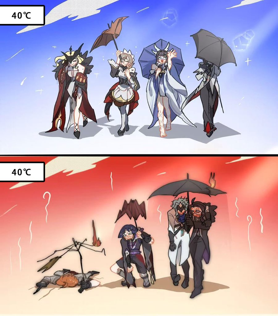 KIVartx's tweet photo. If they step out of Snezhnaya into 40°C heat... #genshinimpact https://t.co/2jnXI4APdx