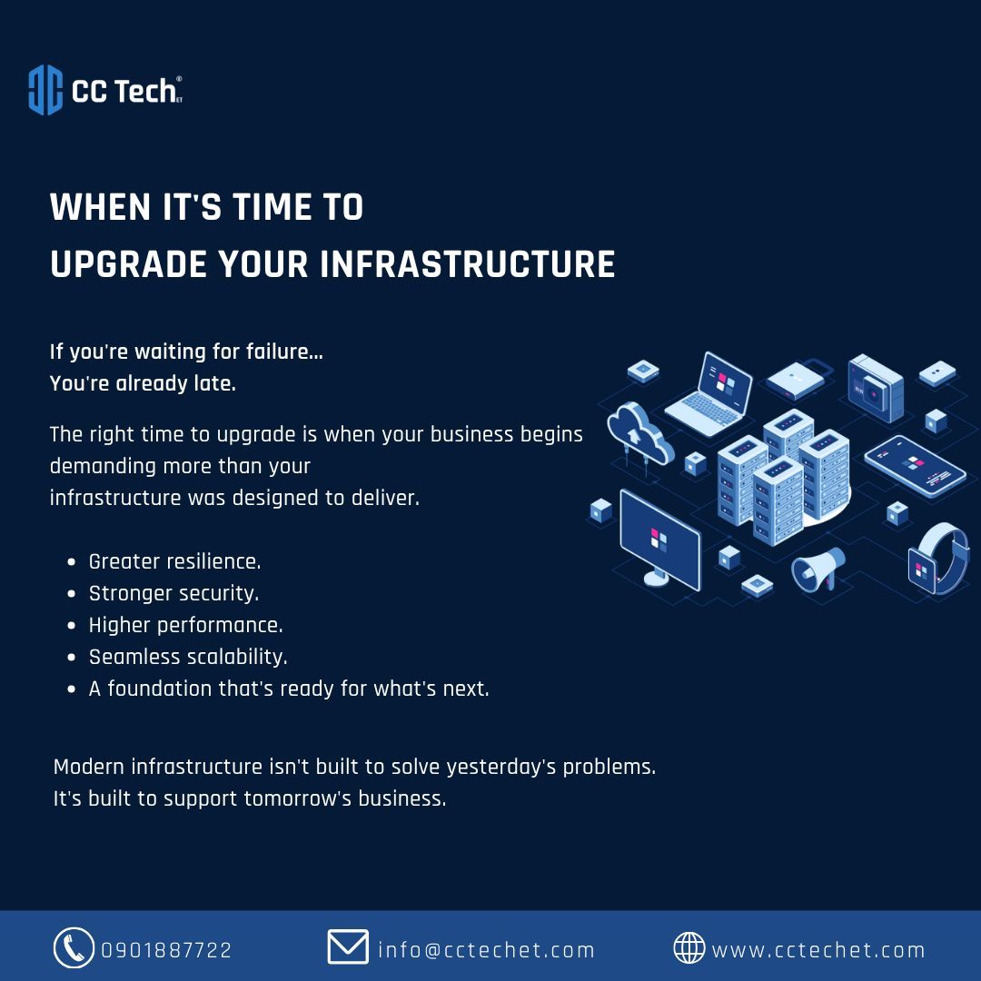 cc_tech_et's tweet photo. If you're waiting for your infrastructure to fail, you're already behind.

The right time to upgrade is before technology limits your business not after it disrupts it. Modern infrastructure prepares your business for resilience, security, scalability, and what's next.
#CCTech https://t.co/Ai8S9BJbFh