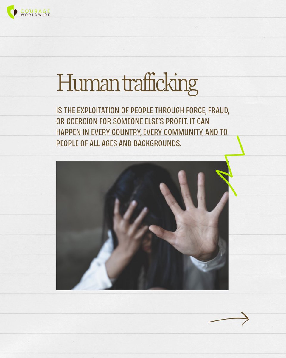 CourageWorld's tweet photo. Today, you can make a difference by learning the signs of trafficking, sharing accurate information, supporting organizations that serve survivors.

Share this post. Start a conversation. Or make a gift.💚

Give here: https://t.co/TDXJSf3FUE https://t.co/xneHG0jYlC