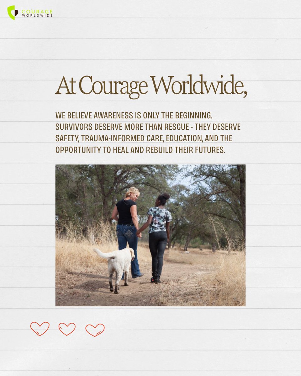 CourageWorld's tweet photo. Today, you can make a difference by learning the signs of trafficking, sharing accurate information, supporting organizations that serve survivors.

Share this post. Start a conversation. Or make a gift.💚

Give here: https://t.co/TDXJSf3FUE https://t.co/xneHG0jYlC