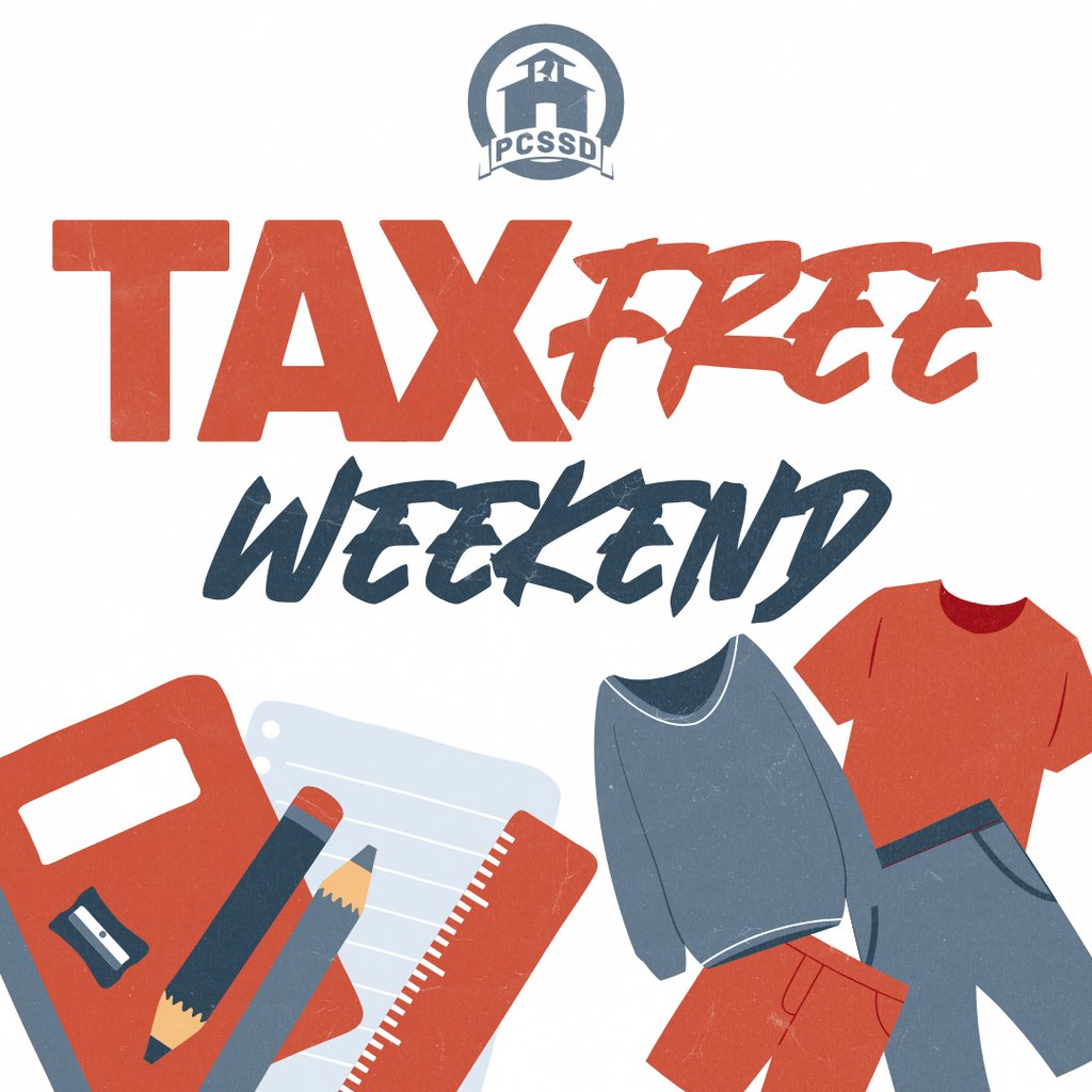 pcssdschools's tweet photo. 🛒 TAX‑FREE WEEKEND: AUG 1–2 🛍️
Stock up on approved clothing, school supplies, and student electronics this Saturday and Sunday.
Before you shop:
• Check PCSSD dress code  
• Review 2026–2027 supply lists  
• Confirm eligible items through DFA’s Sales Tax Holiday guidelines https://t.co/Q9LqBa8S6P