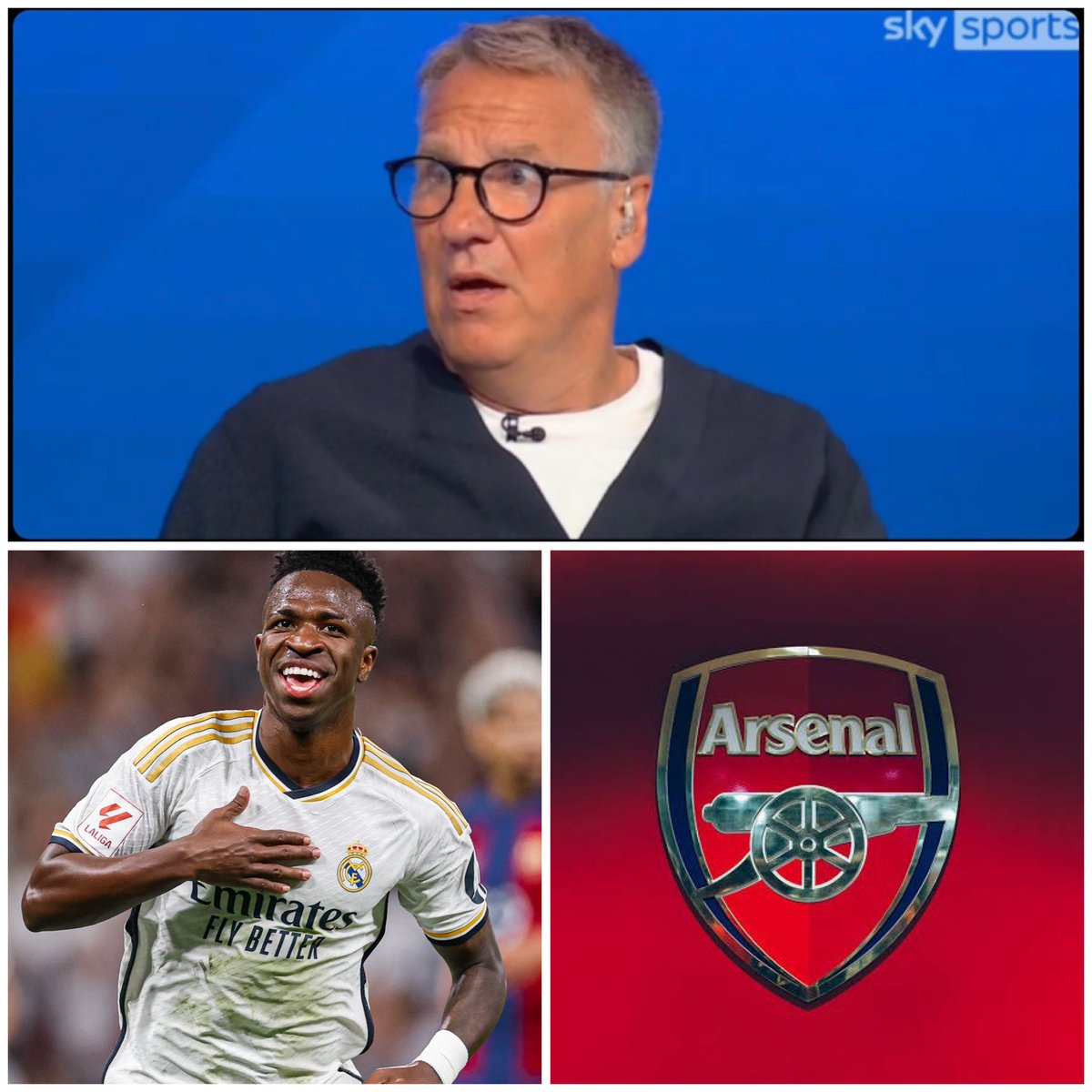 IbrahimAFC_'s tweet photo. 🗣️Paul Merson says #Arsenal are being played by Vinícius Junior: “Vinicius Jr is just looking for a new contract at Real Madrid. Vinícius is playing Arsenal. But this is where Arsenal are now. This is the market they’re in. Arsenal are looking to buy someone from Real Madrid, one of the top players. It just shows you where Arsenal are in the market.

“It’s a big worry for all the other teams in the league, in my opinion. If Arsenal don’t get Vinicius, then they have to get Bradley Barcola. They have to get a left winger in, especially now Leandro Trossard has left. They left themselves very short in that position.”