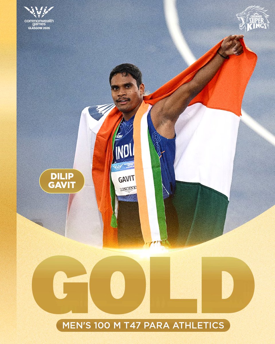 ChennaiIPL's tweet photo. The medals keep coming for India! 🇮🇳 

🥇 Dilip Gavit strikes gold.
🥈 Murali Sreeshankar claims silver.
🥈 Mohammed Basil adds another silver to the tally. 

#WhistlePodu #CommonWealthGames https://t.co/1C6OQh01Z3