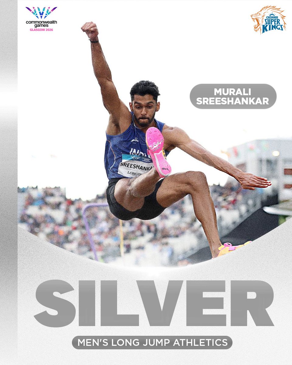 ChennaiIPL's tweet photo. The medals keep coming for India! 🇮🇳 

🥇 Dilip Gavit strikes gold.
🥈 Murali Sreeshankar claims silver.
🥈 Mohammed Basil adds another silver to the tally. 

#WhistlePodu #CommonWealthGames https://t.co/1C6OQh01Z3