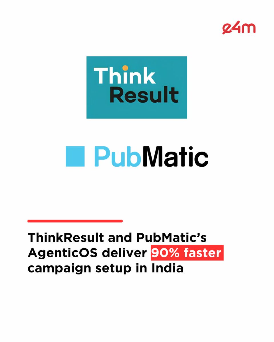 e4mtweets's tweet photo. AD | ThinkResult and PubMatic’s AgenticOS deliver 90% faster campaign setup in India.
First agentic CTV campaign in APAC reaches 1M+ households with 17% more impressions at lower CPM.
Read the full story : https://t.co/Gn93exG2Wx
#AmitYadav, @PubMatic | #JigneshShah, #ThinkResult
#ThinkResult #PubMatic #AgenticOS #CTVAdvertising #AdTech #ProgrammaticAdvertising