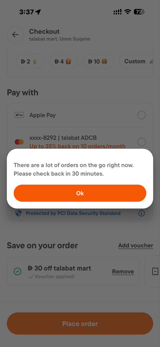 ashwinvdesai's tweet photo. @Talabat I have been trying to place annorder after i received a notification of some dicoint on talabat mart since yesterday o tried several time but the app always ask is try after 30 minutes check your system first rather then sending customers non stop promotional messages https://t.co/xOooswSPeK