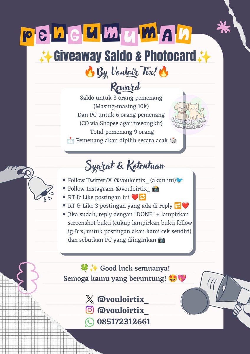 yeowan123's tweet photo. 🎉 GIVEAWAY SALDO &amp; PHOTOCARD 🎉

Dalam rangka memulai awal baru @Vouloirtix_, kita mah bagi-bagi Saldo 30K (3 pemenang masing² 10k) dan Photocard ✨

📌 Syarat &amp; ketentuan bisa cek di poster ya!

🔗 IG: https://t.co/tNiqDB35AY

#zonauang giveaway saldo ewallet tf bank https://t.co/R1xtwOZeQt