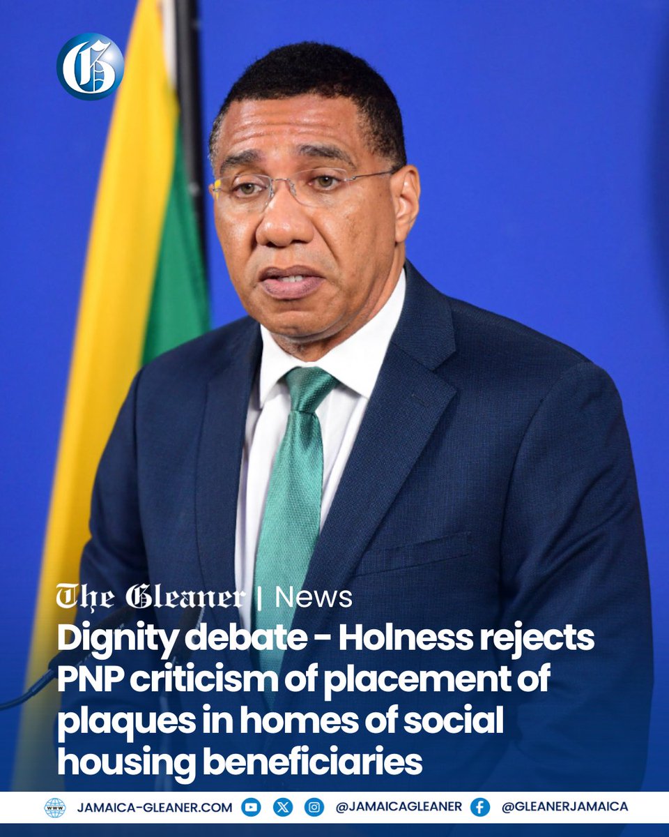 JamaicaGleaner's tweet photo. Prime Minister Dr Andrew Holness has dismissed assertions that the practice of installing commemorative plaques on homes distributed under the New Social Housing Programme dehumanises beneficiaries and robs them of their dignity.

Read more: https://t.co/PoNQbHe7pn #GLNRToday https://t.co/n7O2mjsNTc