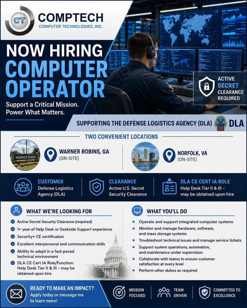 CompTech_Corp's tweet photo. Come Join Us! https://t.co/FUFrRPlCGD