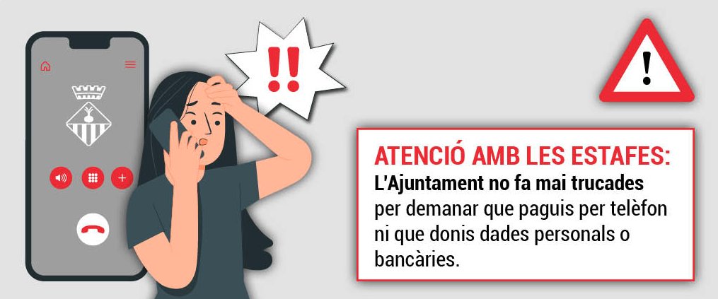 Aj_Sabadell's tweet photo. 🚨 ALERTA PER INTENTS D’ESTAFA
S’han detectat trucades i missatges que suplanten la identitat de l’Ajuntament de Sabadell per reclamar el pagament de tributs o impostos

Recordeu!
📵 No reclamem pagaments per telèfon, WhatsApp, SMS o correu electrònic
🏠 No visitem domicilis per cobrar deutes
🔐 No faciliteu dades personals ni bancàries
💳 No feu cap pagament si teniu dubtes

ℹ️ Més informació a https://t.co/tR0boX08UZ

#Sabadell #AlertaEstafa #Prevenció #Seguretat