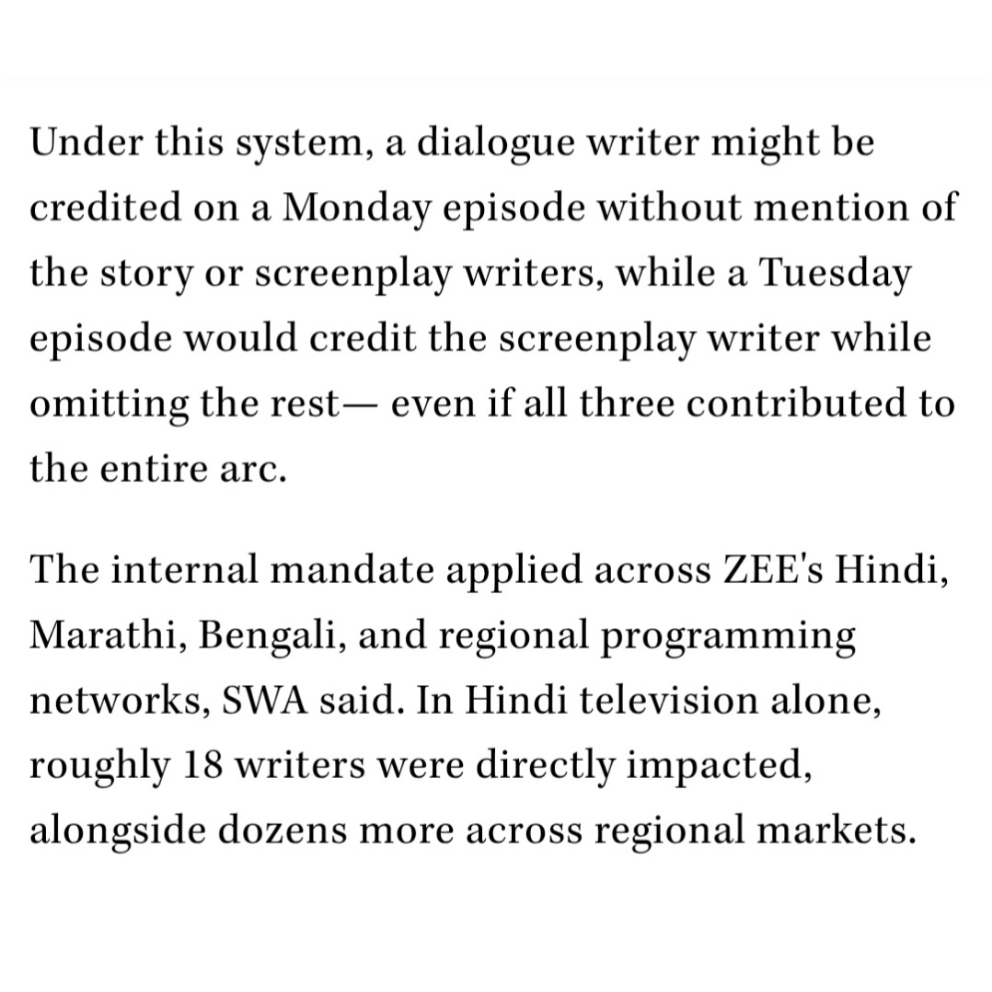 swaindiaorg's tweet photo. A MAJOR WIN FOR EVERY SCREENWRITER!

Following SWA's intervention, Zee Network has withdrawn its rotational credit policy &amp; reinstated full on-screen writer credits.

We welcome this decision and remains committed to protecting screenwriters' rights, recognition &amp; authorship. https://t.co/Ups6Iwg8Bg