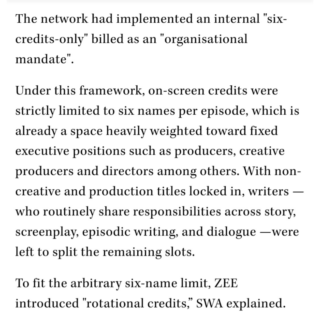 swaindiaorg's tweet photo. A MAJOR WIN FOR EVERY SCREENWRITER!

Following SWA's intervention, Zee Network has withdrawn its rotational credit policy &amp; reinstated full on-screen writer credits.

We welcome this decision and remains committed to protecting screenwriters' rights, recognition &amp; authorship. https://t.co/Ups6Iwg8Bg