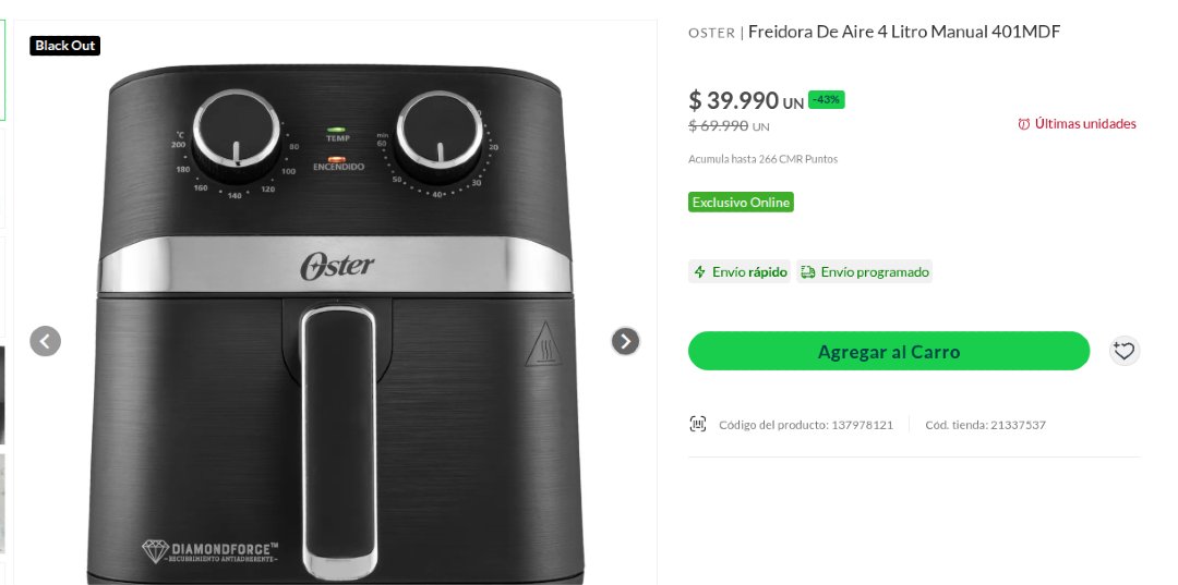 DescuentosRata's tweet photo. ♨️ Freidora de aire Oster bajó a $39.990 con todo medio de pago en Tottus.

🔗 https://t.co/B65k92OBd5 https://t.co/Fm4ixq68do